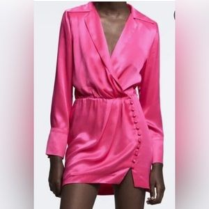 NWT Zara Hot Pink Satin Dress